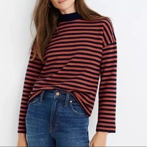 Madewell orange and navy stripe mock neck shirt, size small